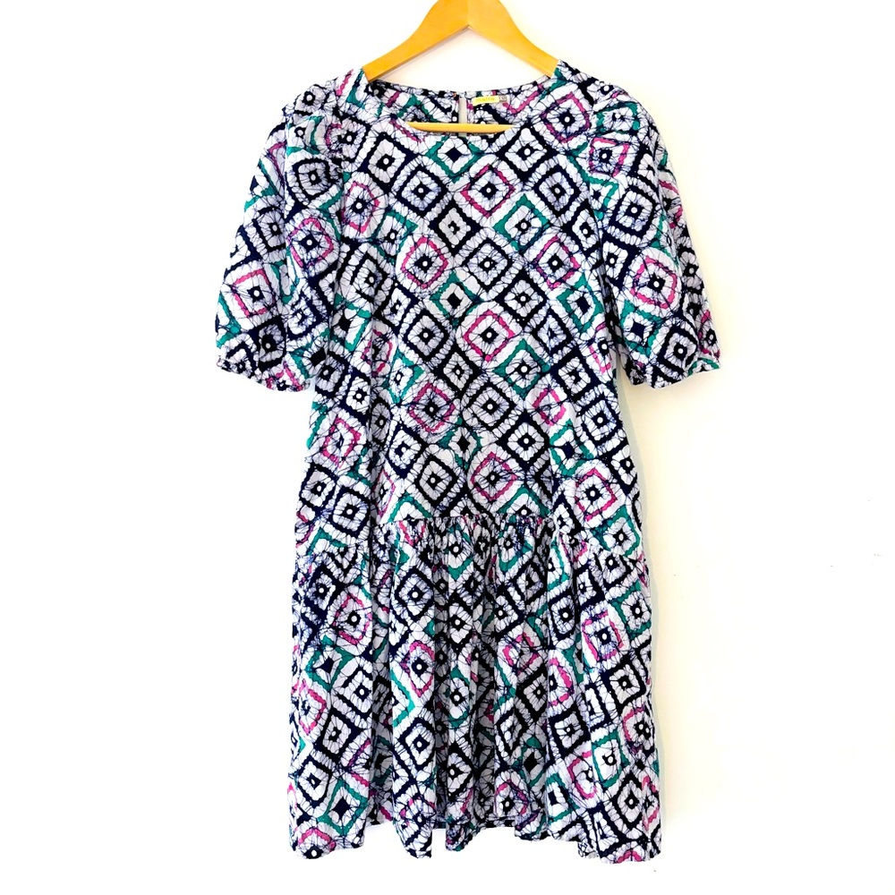 MATTA Kenia Batik Diamond Dress Cotton XS SM mini blue pink green puff sleeve